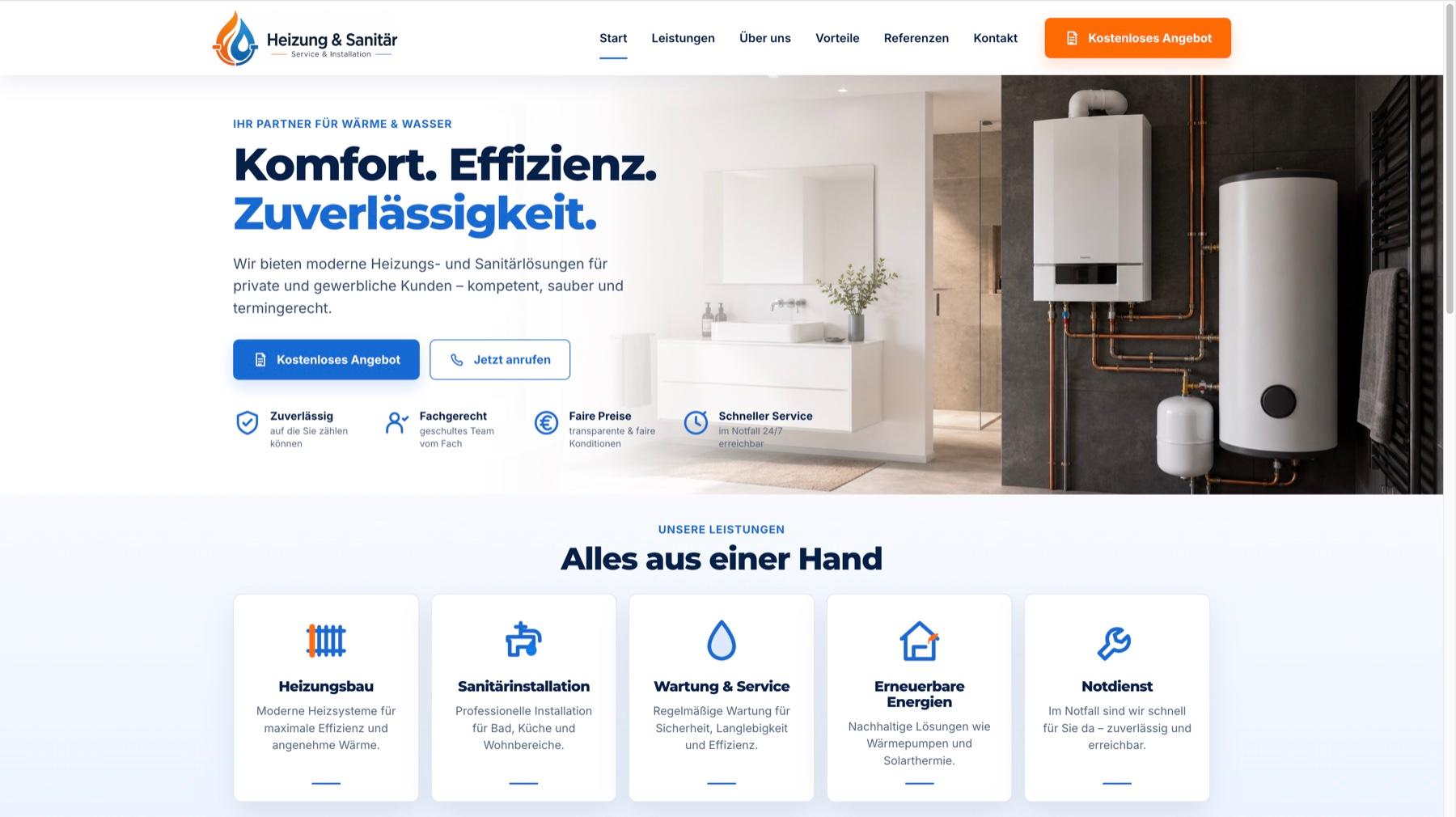 Unternehmenswebsite für einen Heizungs- und Sanitärbetrieb