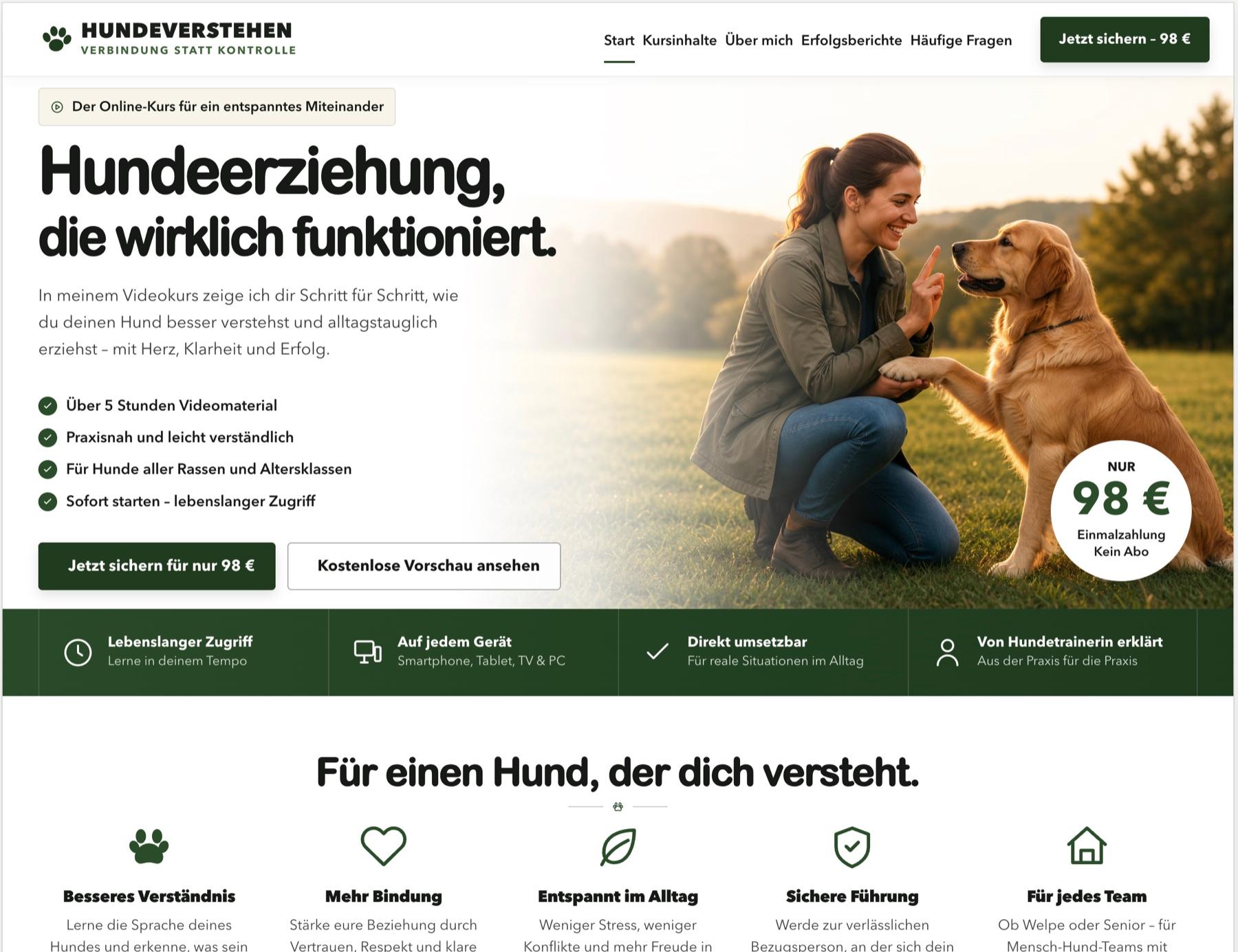 Verkaufsstarke Website für einen digitalen Hundekurs