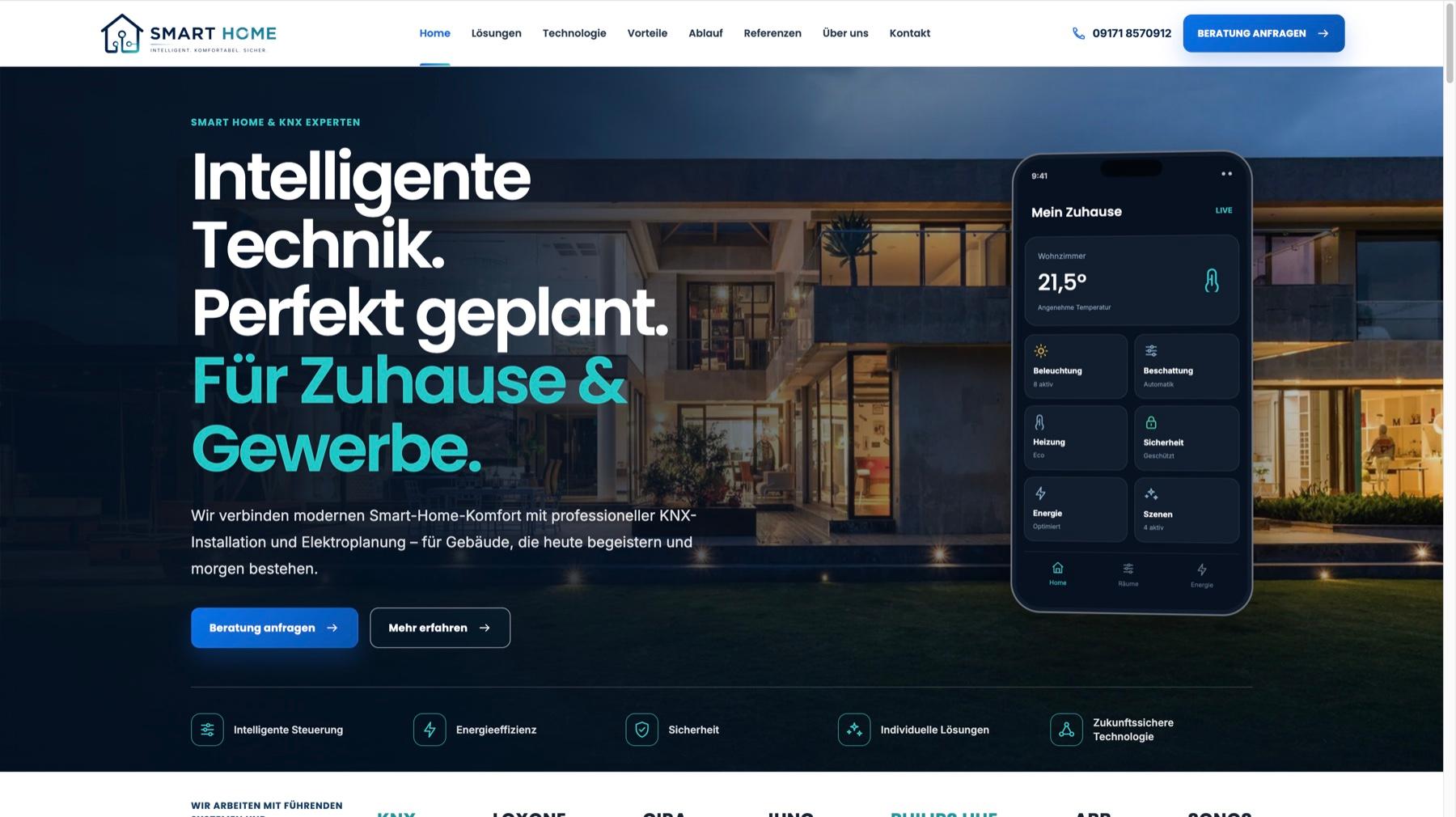 Unternehmenswebsite für einen Smart-Home- und KNX-Betrieb